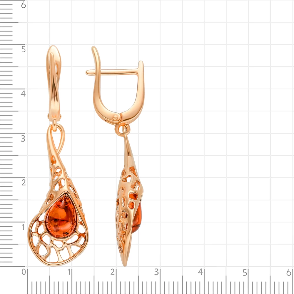 Серьги с янтарем из серебра 925 пробы