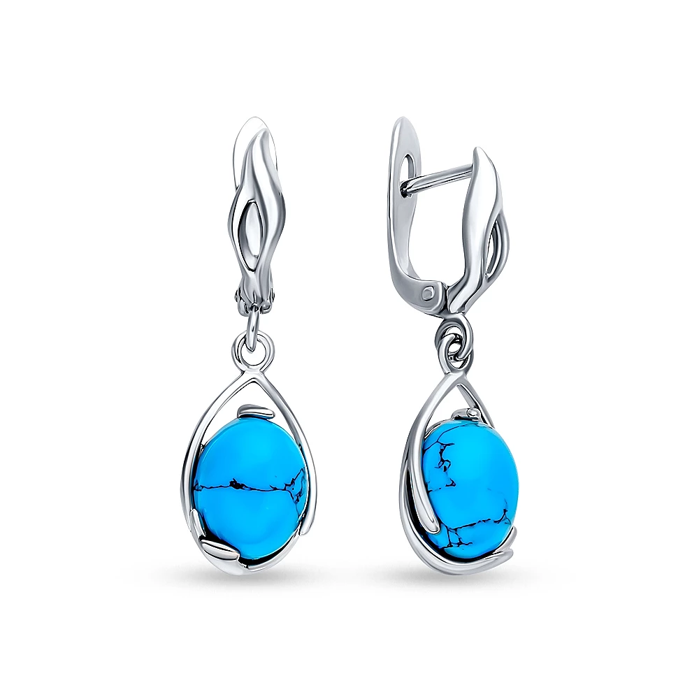 Серьги с бирюзой синтетической из серебра 925 пробы