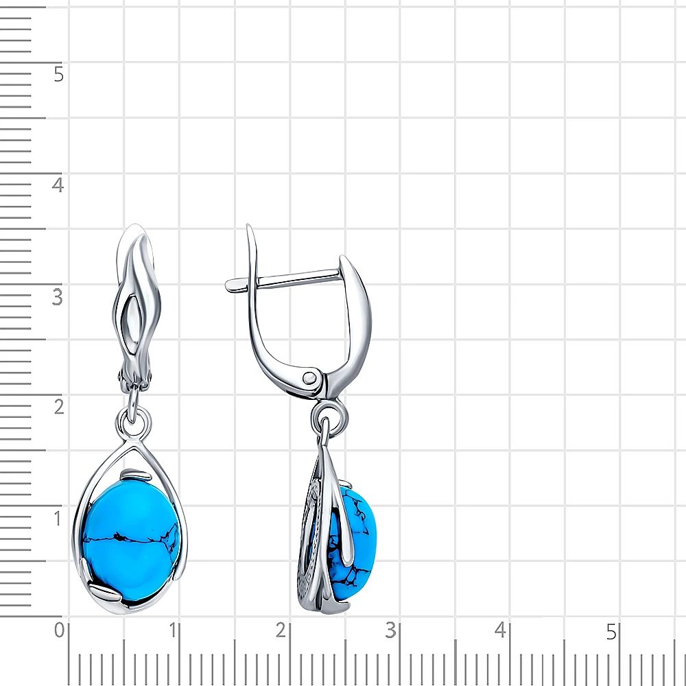 Серьги с бирюзой синтетической из серебра 925 пробы
