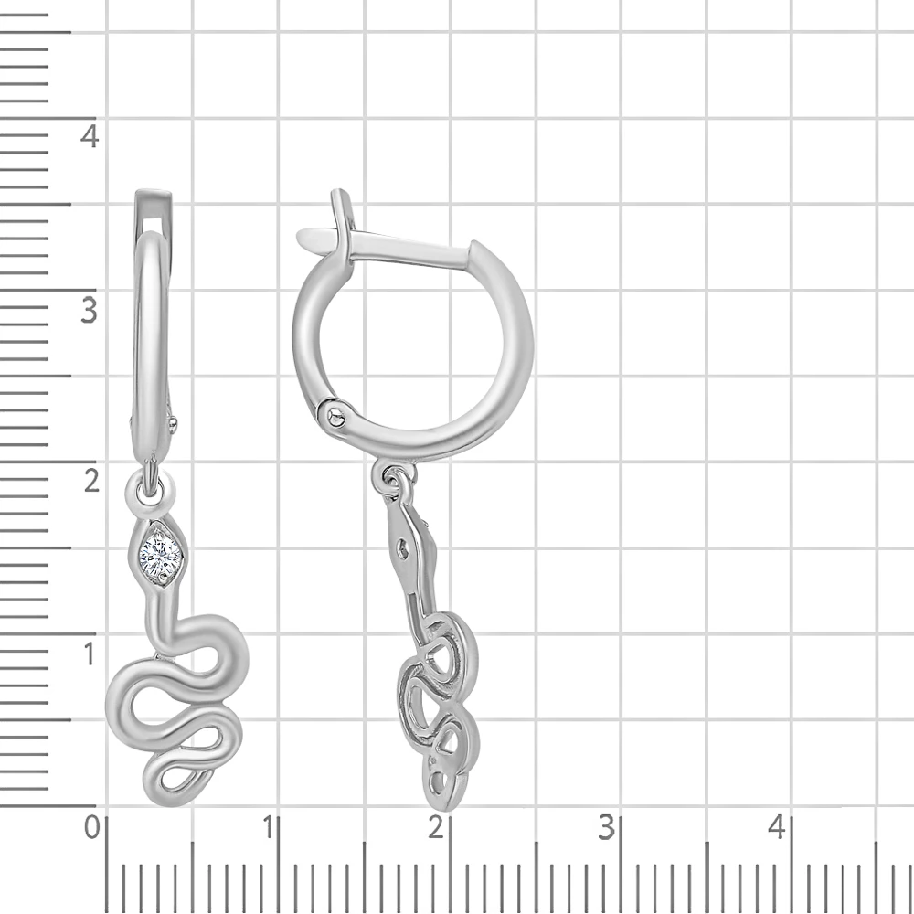 Серьги  Змея с фианитами из серебра 925 пробы 3