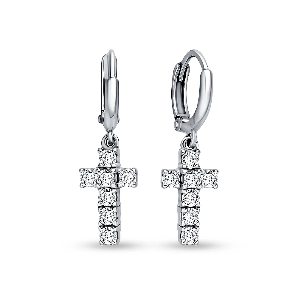 Серьги конго с фианитами из серебра 925 пробы