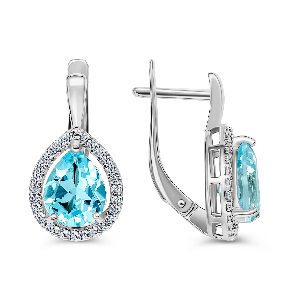 Серьги с топазами из серебра 925 пробы
