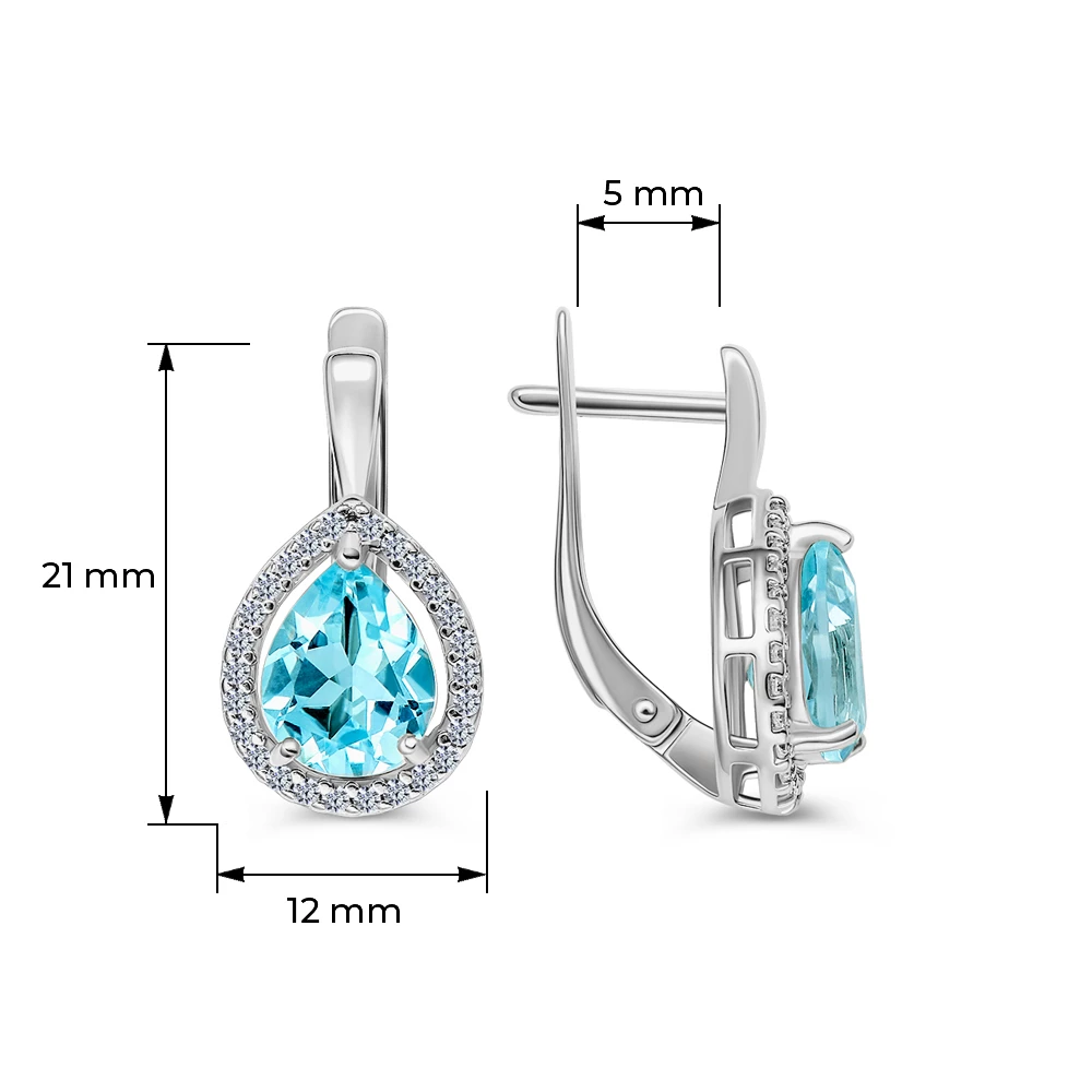 Серьги с топазами из серебра 925 пробы