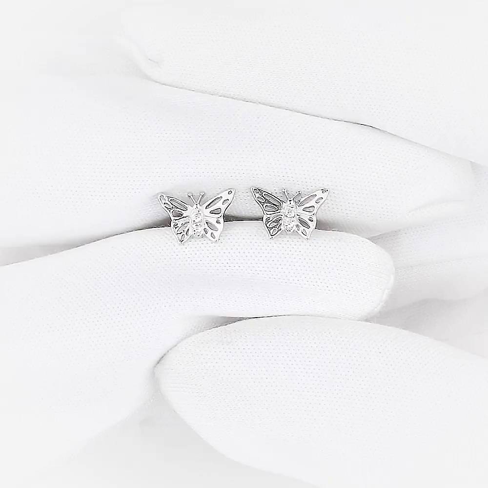 Серьги  Бабочка с фианитами из серебра 925 пробы 1