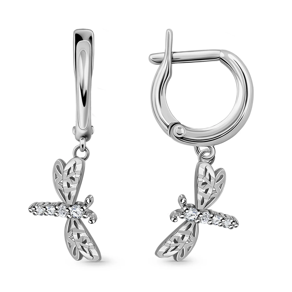 Серьги  Стрекоза с фианитами из серебра 925 пробы 3