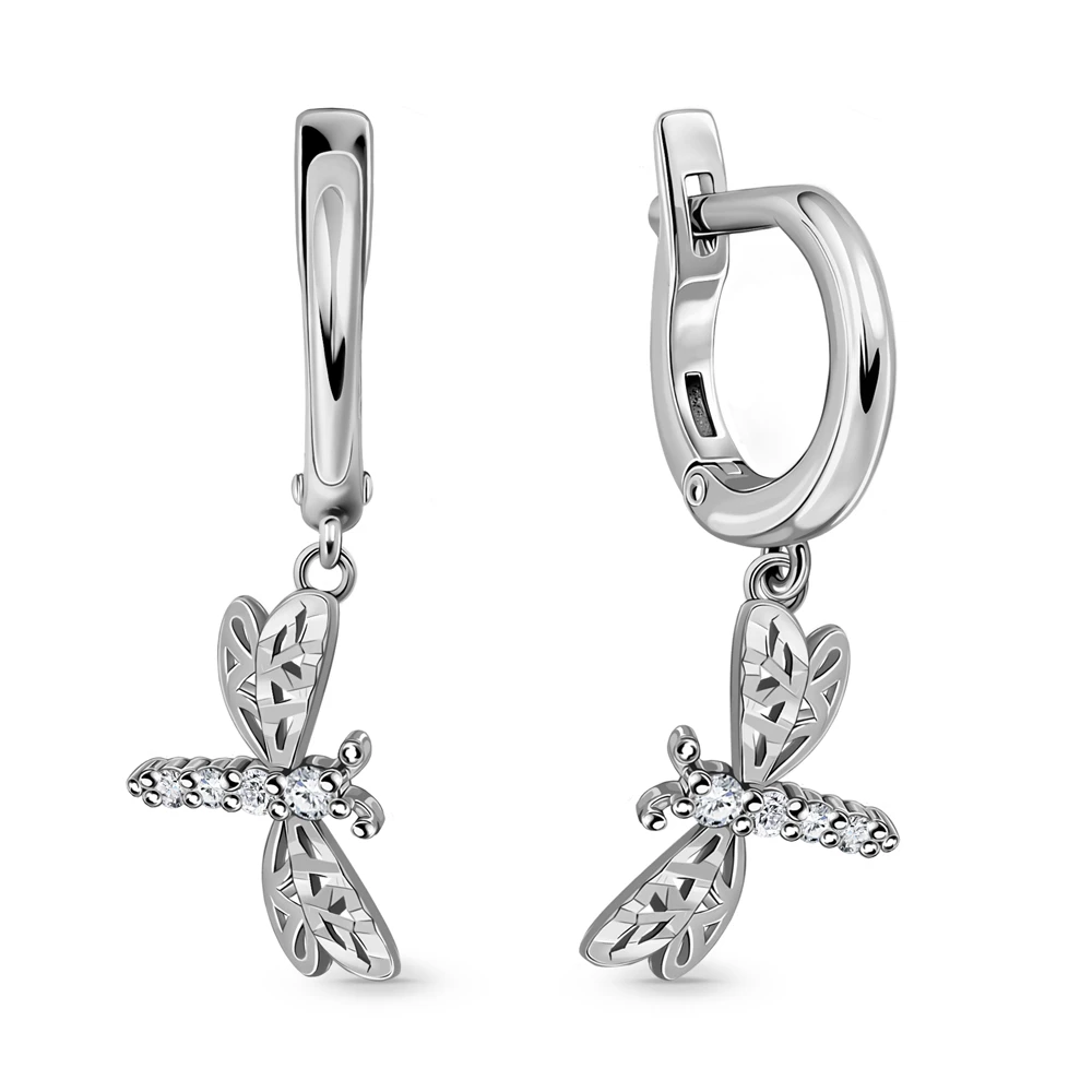 Серьги  Стрекоза с фианитами из серебра 925 пробы 2