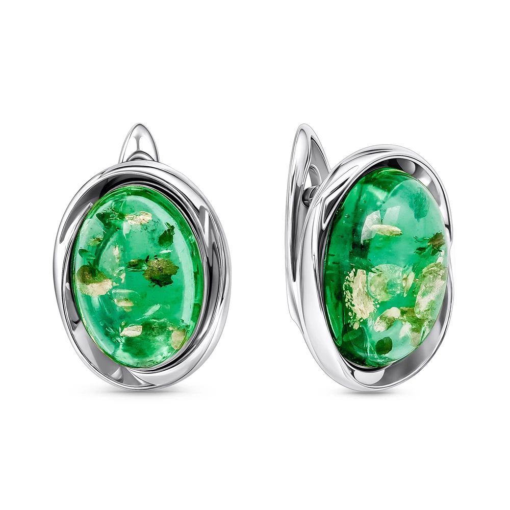 Серьги с янтарем из серебра 925 пробы