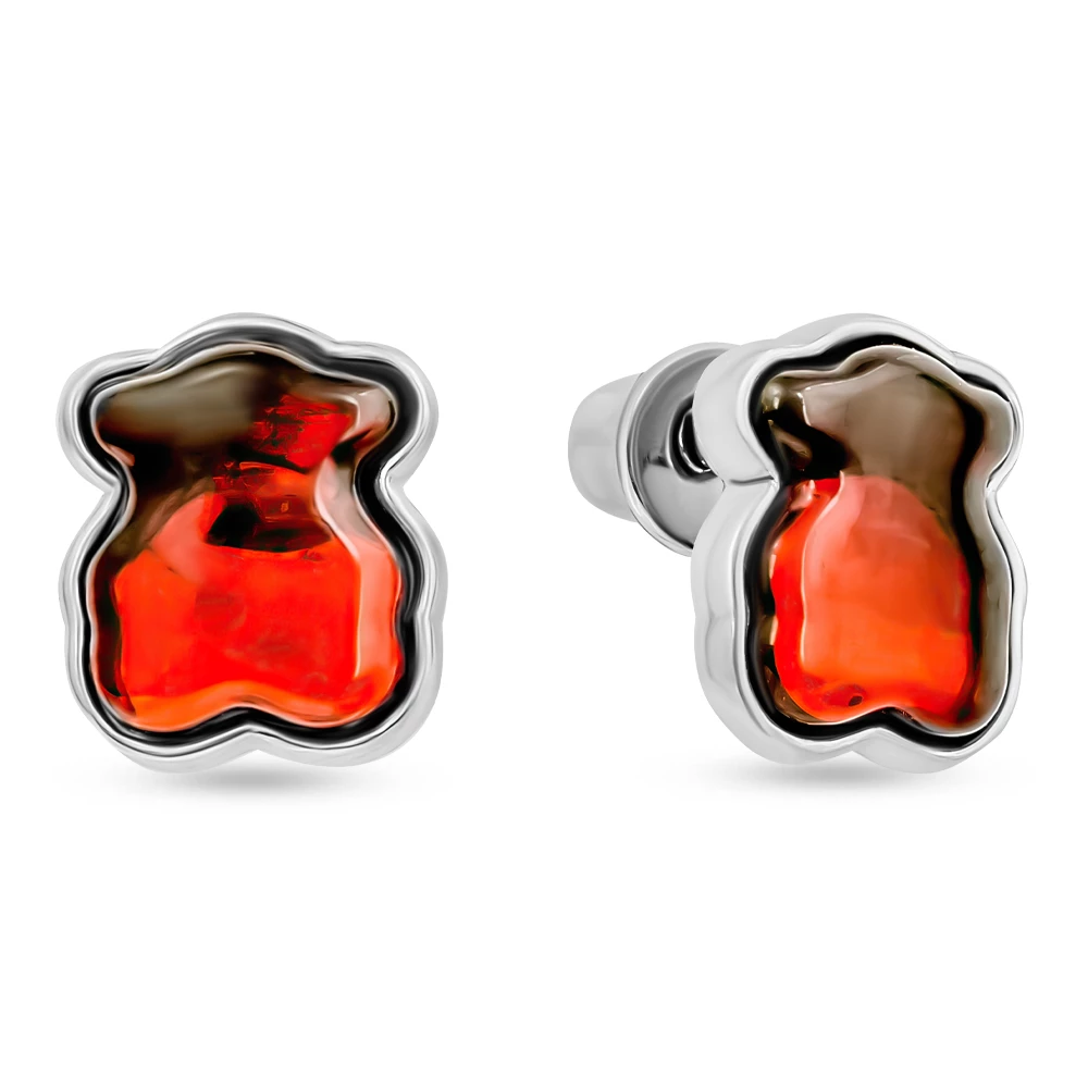 Серьги  Мишка с янтарем из серебра 925 пробы 2