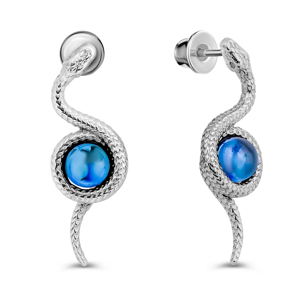 Серьги  Змея с янтарем из серебра 925 пробы 2