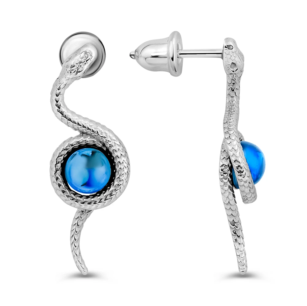 Серьги  Змея с янтарем из серебра 925 пробы 3