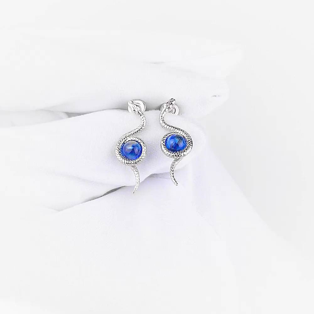 Серьги  Змея с янтарем из серебра 925 пробы 1