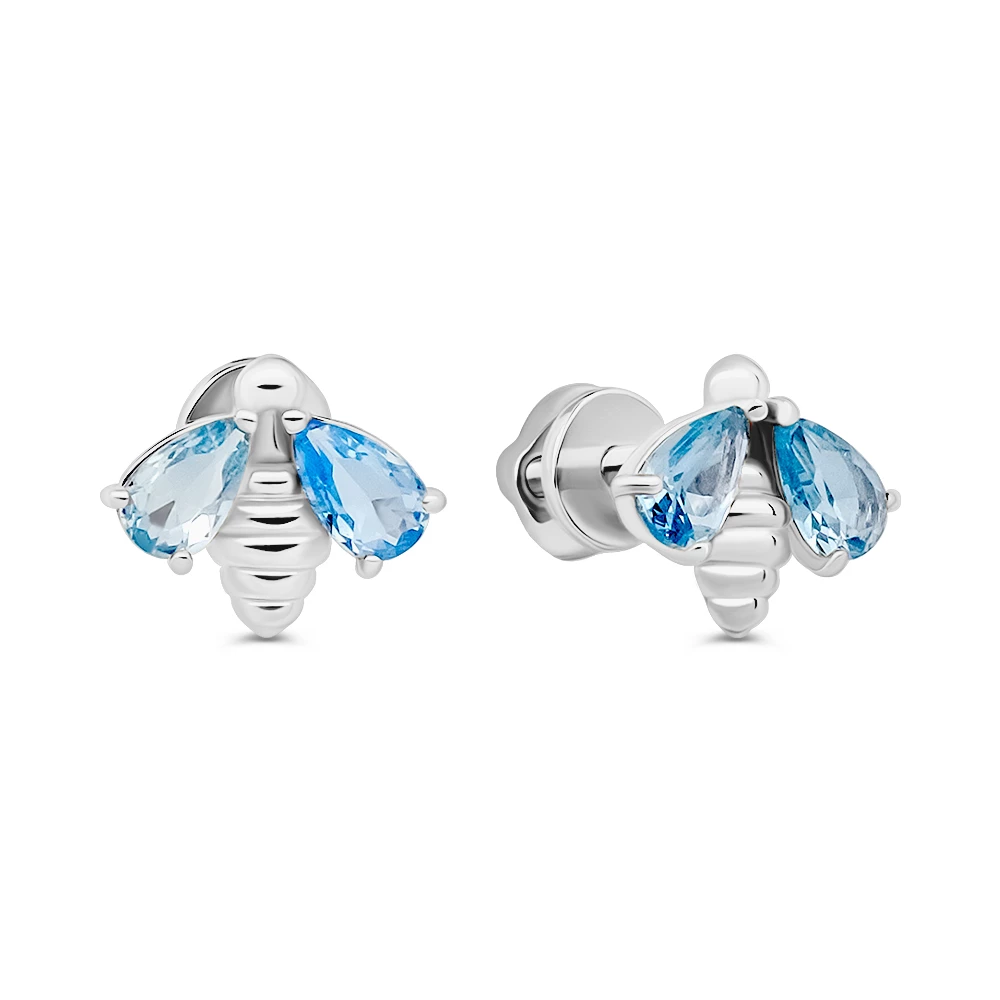 Серьги  Пчелка с фианитами из серебра 925 пробы