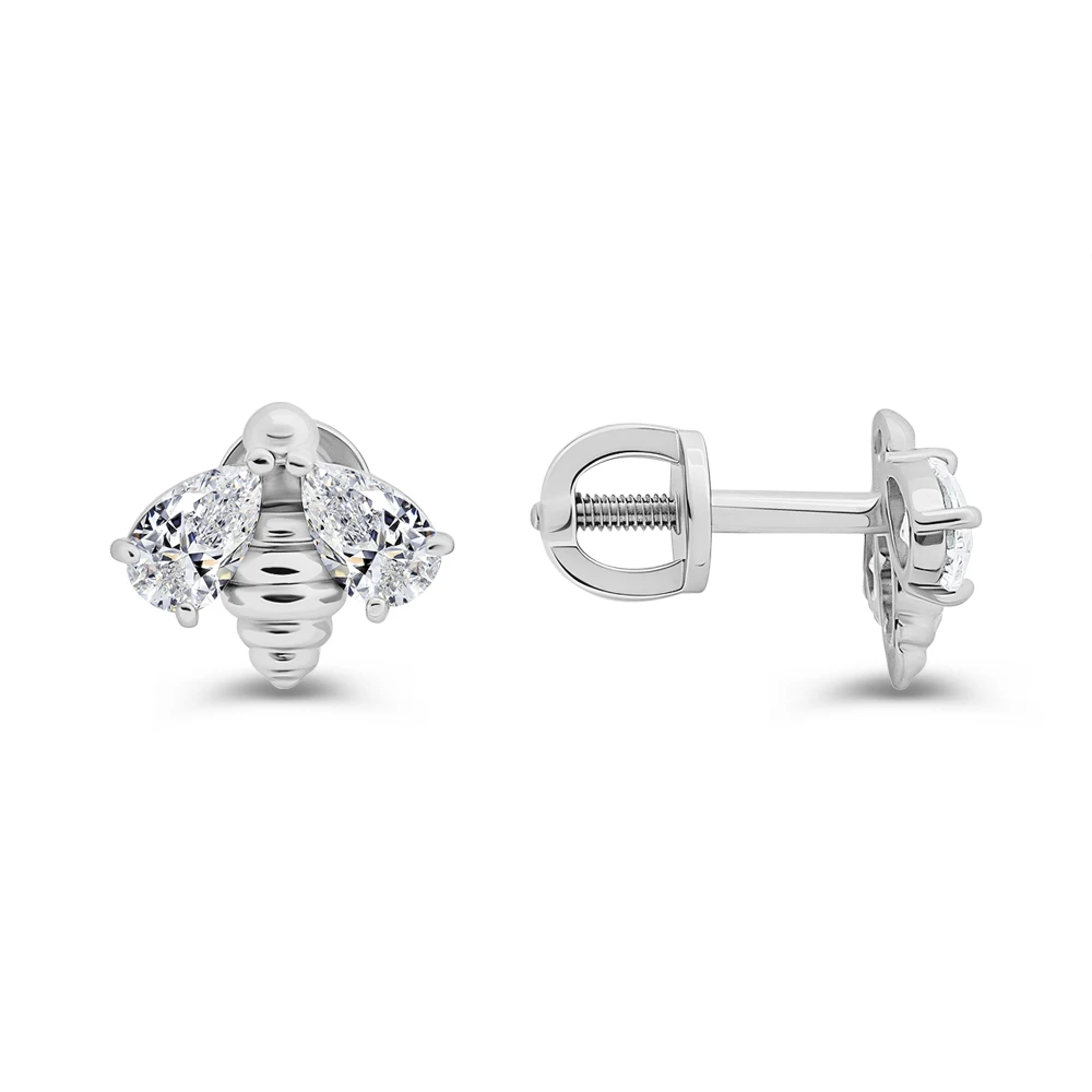 Серьги  Пчелка с фианитами из серебра 925 пробы 3