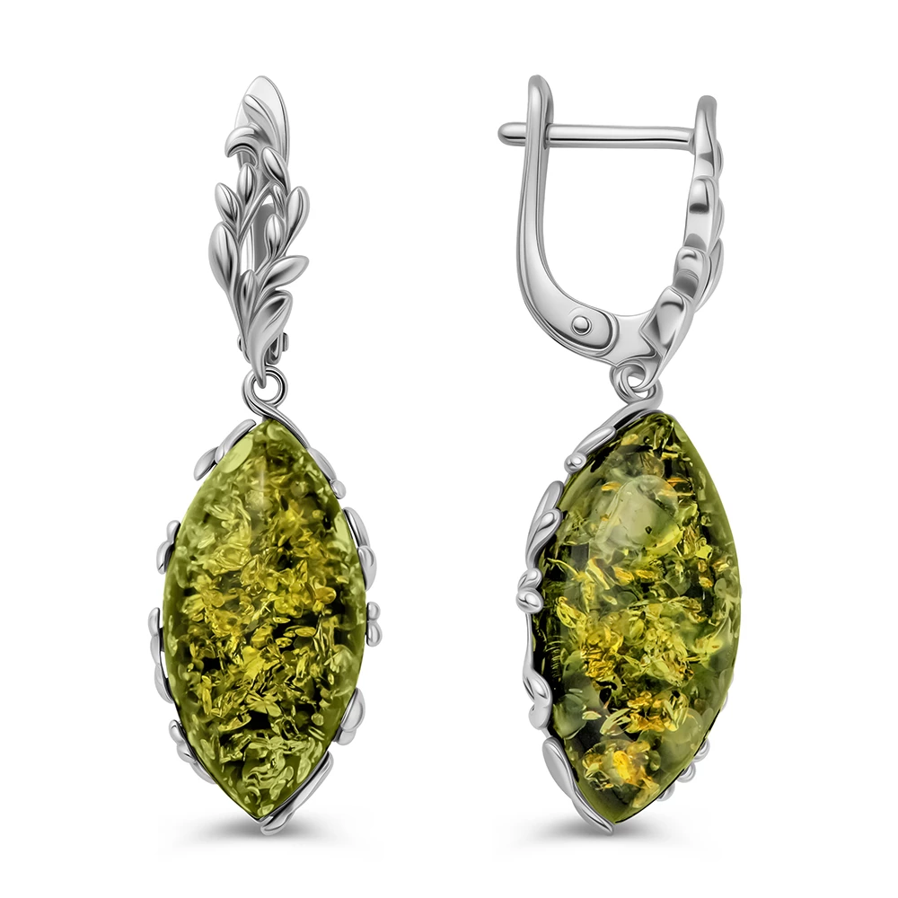 Серьги с янтарем из серебра 925 пробы
