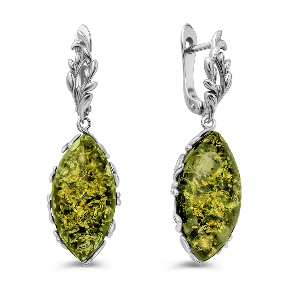 Серьги с янтарем из серебра 925 пробы