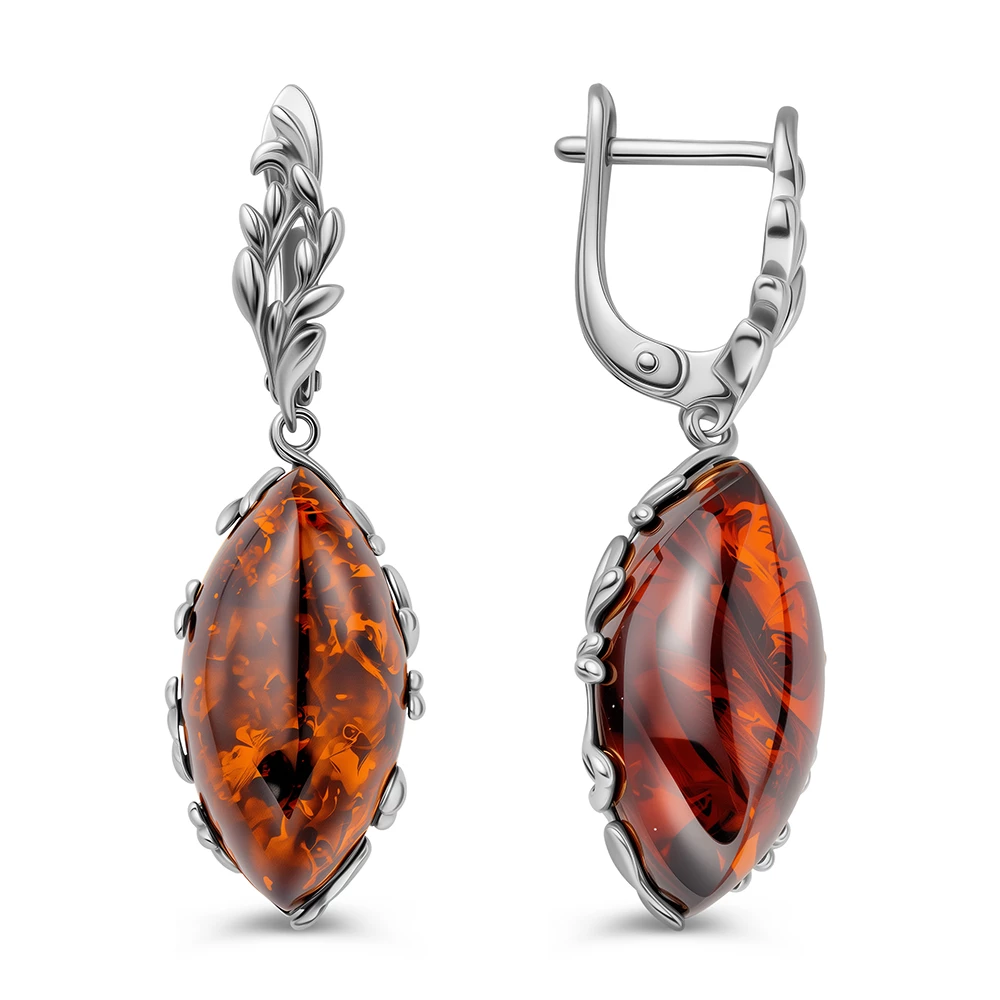 Серьги с янтарем из серебра 925 пробы