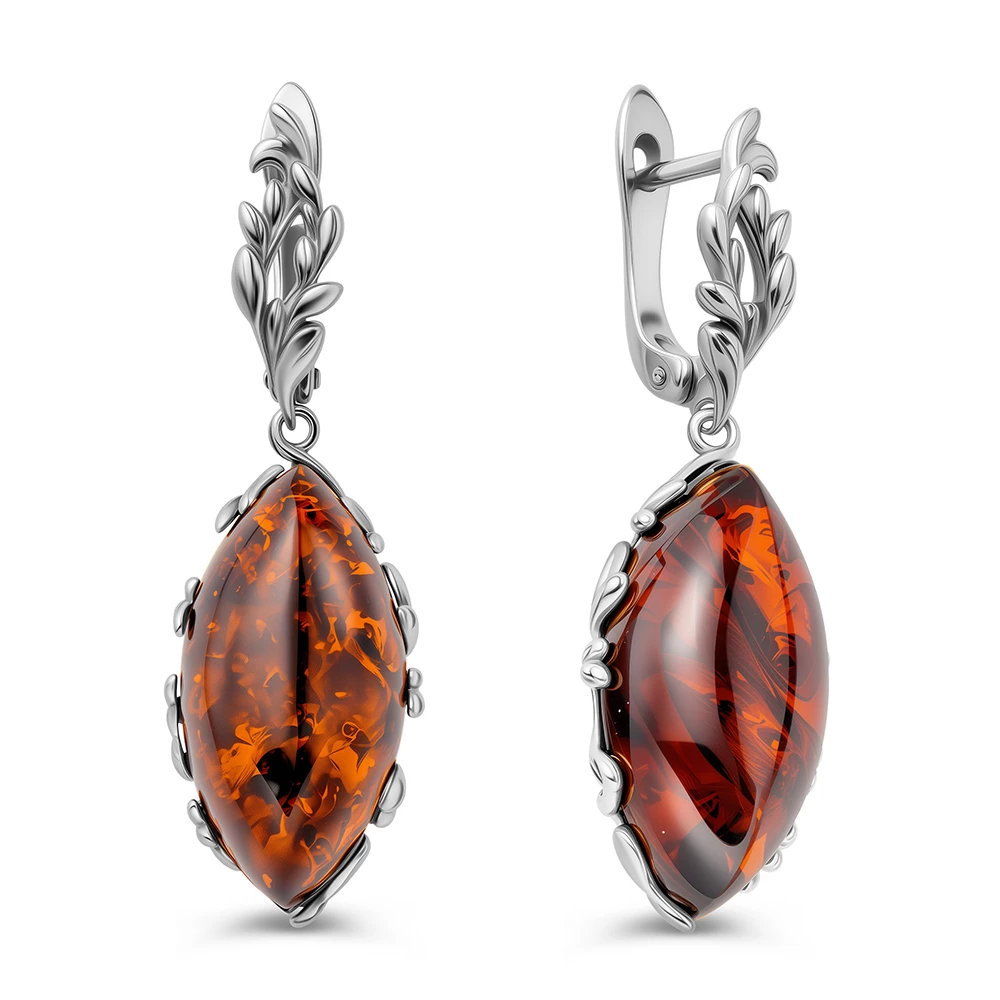 Серьги с янтарем из серебра 925 пробы