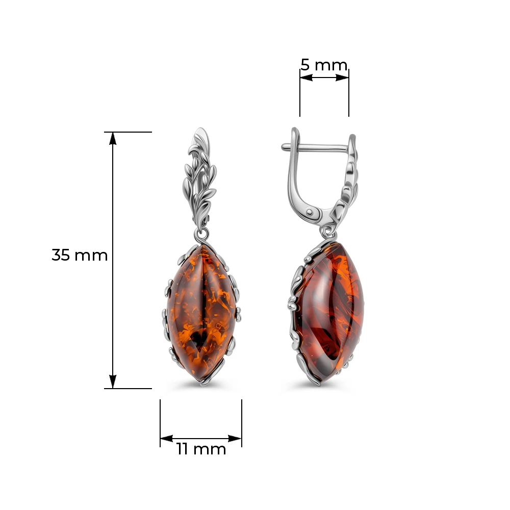 Серьги с янтарем из серебра 925 пробы