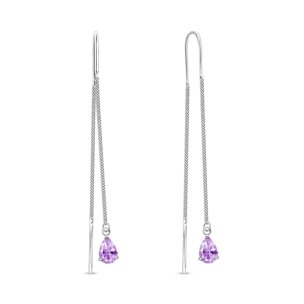 Серьги с аметистами из серебра 925 пробы
