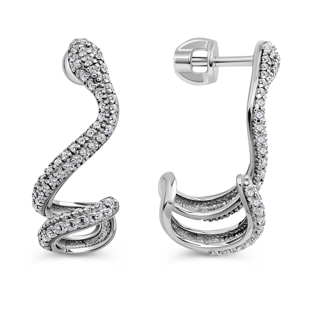 Серьги  Змея с фианитами из серебра 925 пробы 2