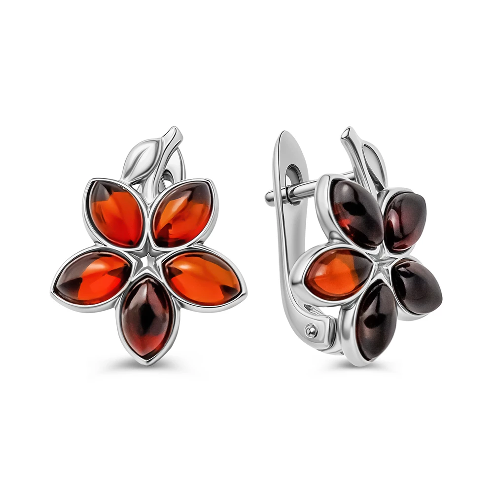 Серьги с янтарем из серебра 925 пробы