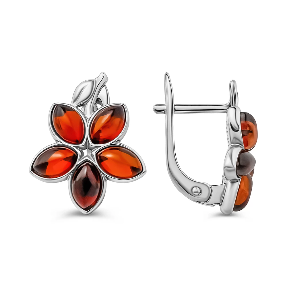 Серьги с янтарем из серебра 925 пробы