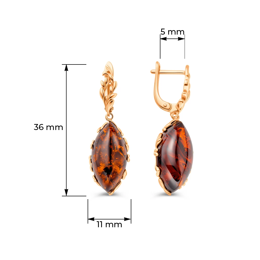 Серьги с янтарем из серебра 925 пробы