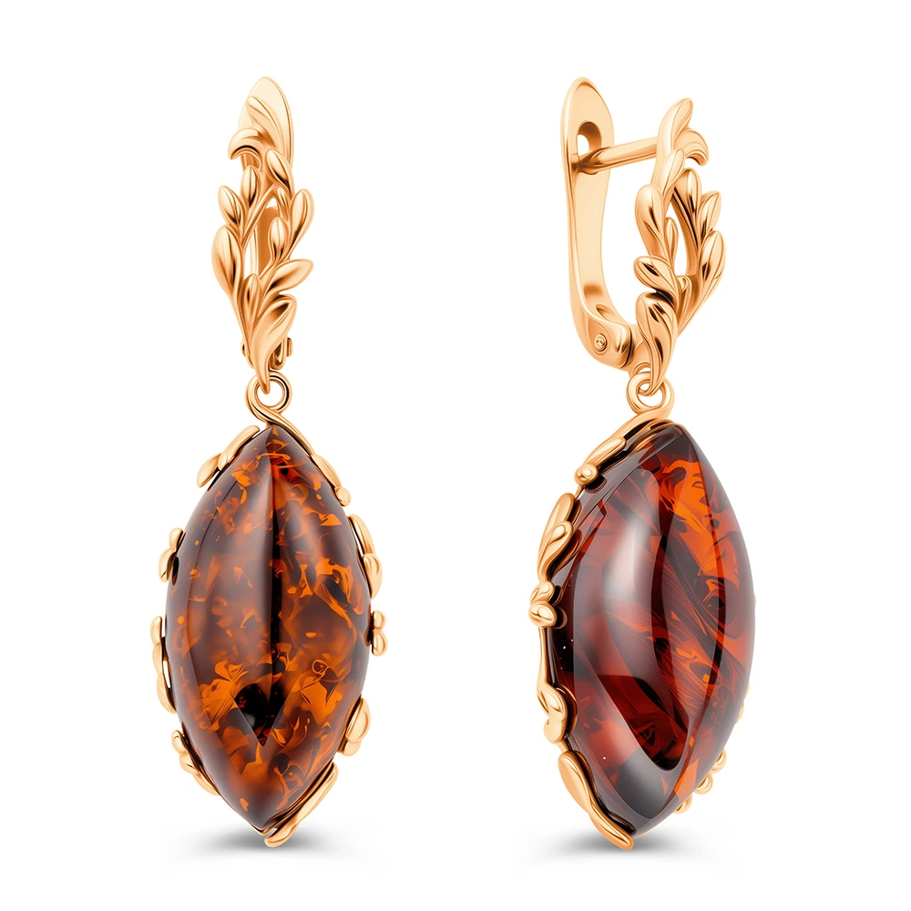 Серьги с янтарем из серебра 925 пробы