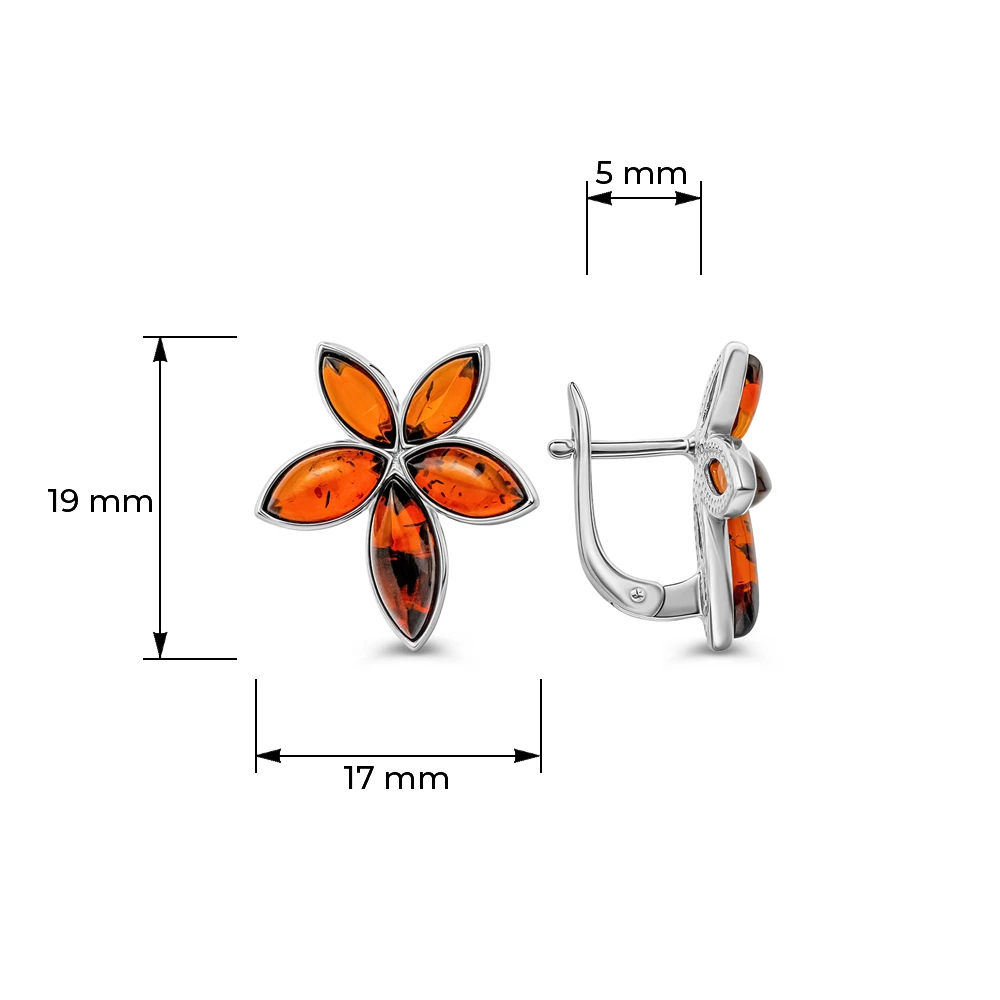 Серьги с янтарем из серебра 925 пробы