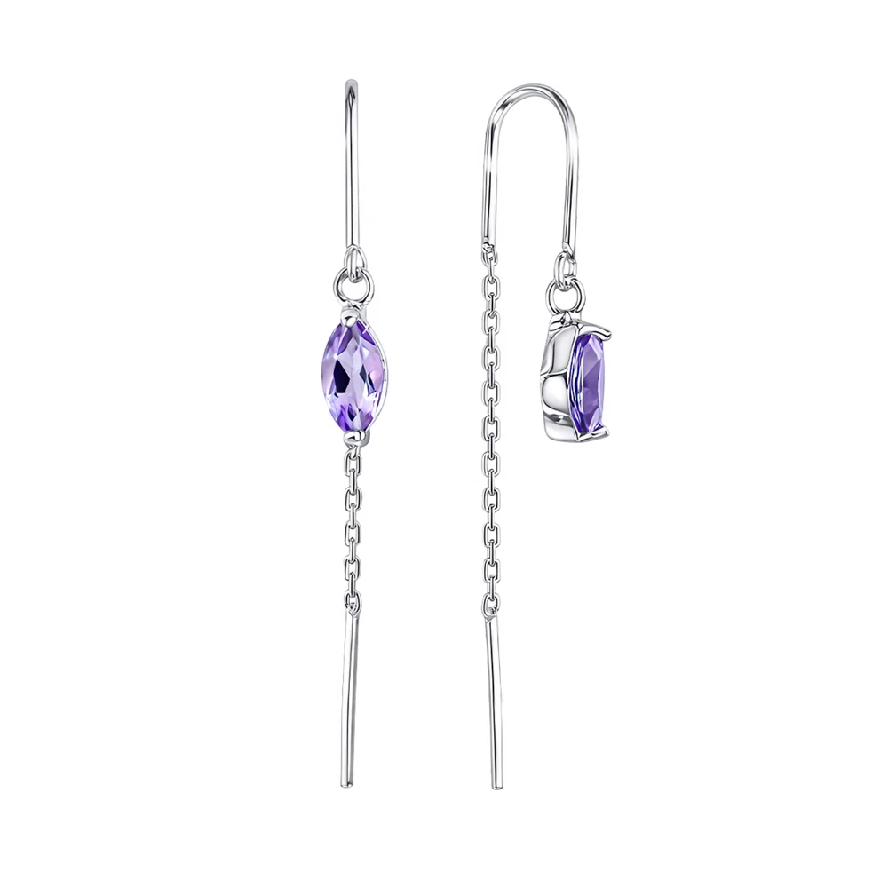 Серьги с аметистами из серебра 925 пробы