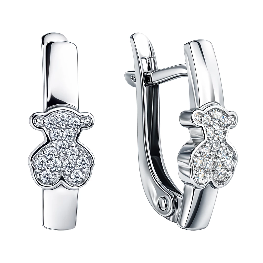 Серьги  Мишка с фианитами из серебра 925 пробы 2