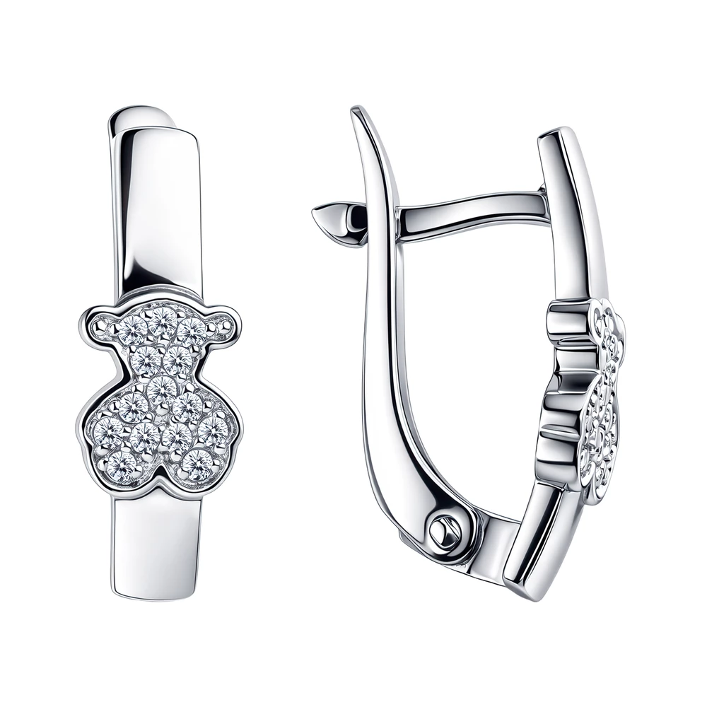 Серьги  Мишка с фианитами из серебра 925 пробы 3