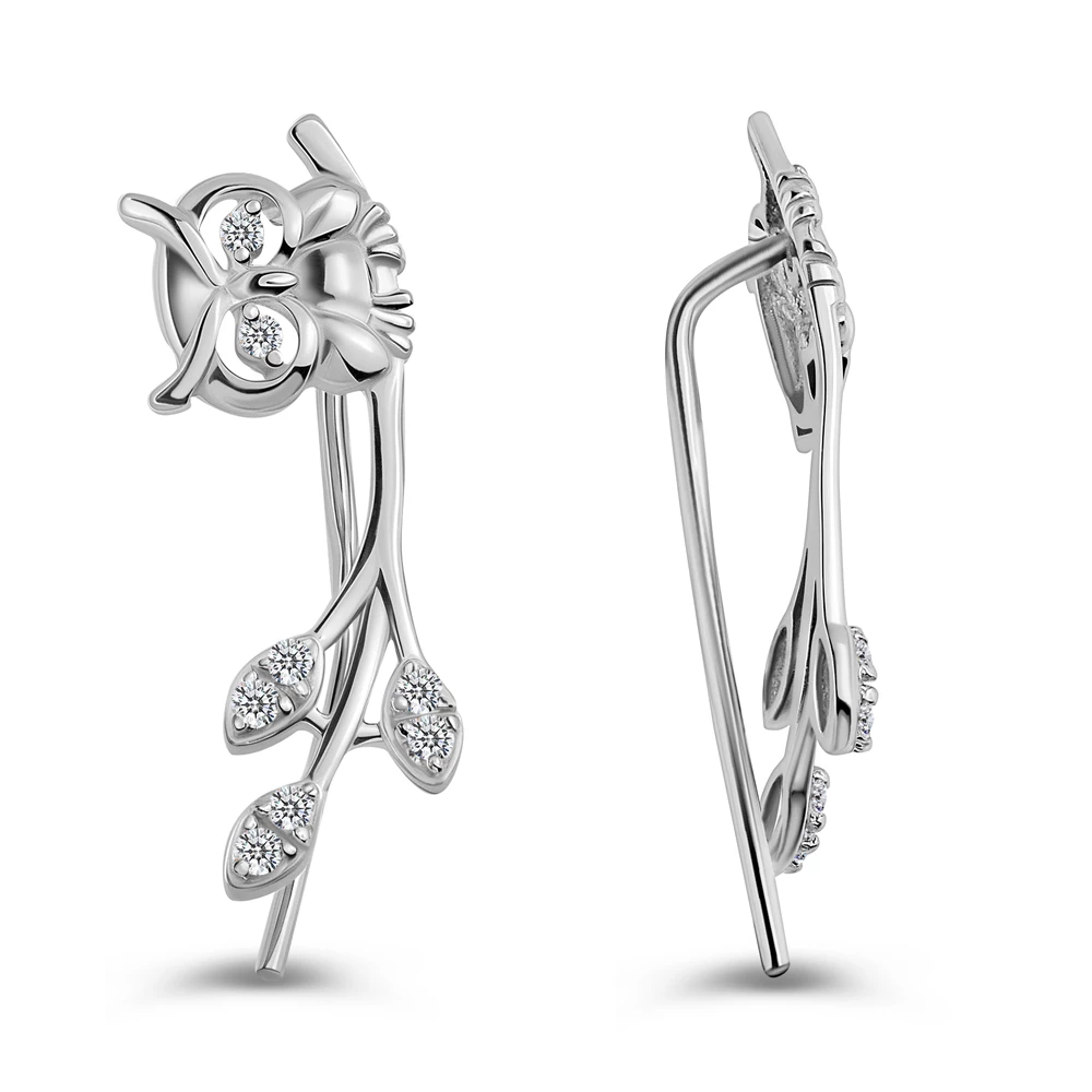 Серьги  Сова с фианитами из серебра 925 пробы 3