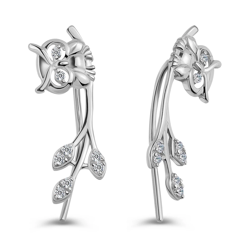 Серьги  Сова с фианитами из серебра 925 пробы 2