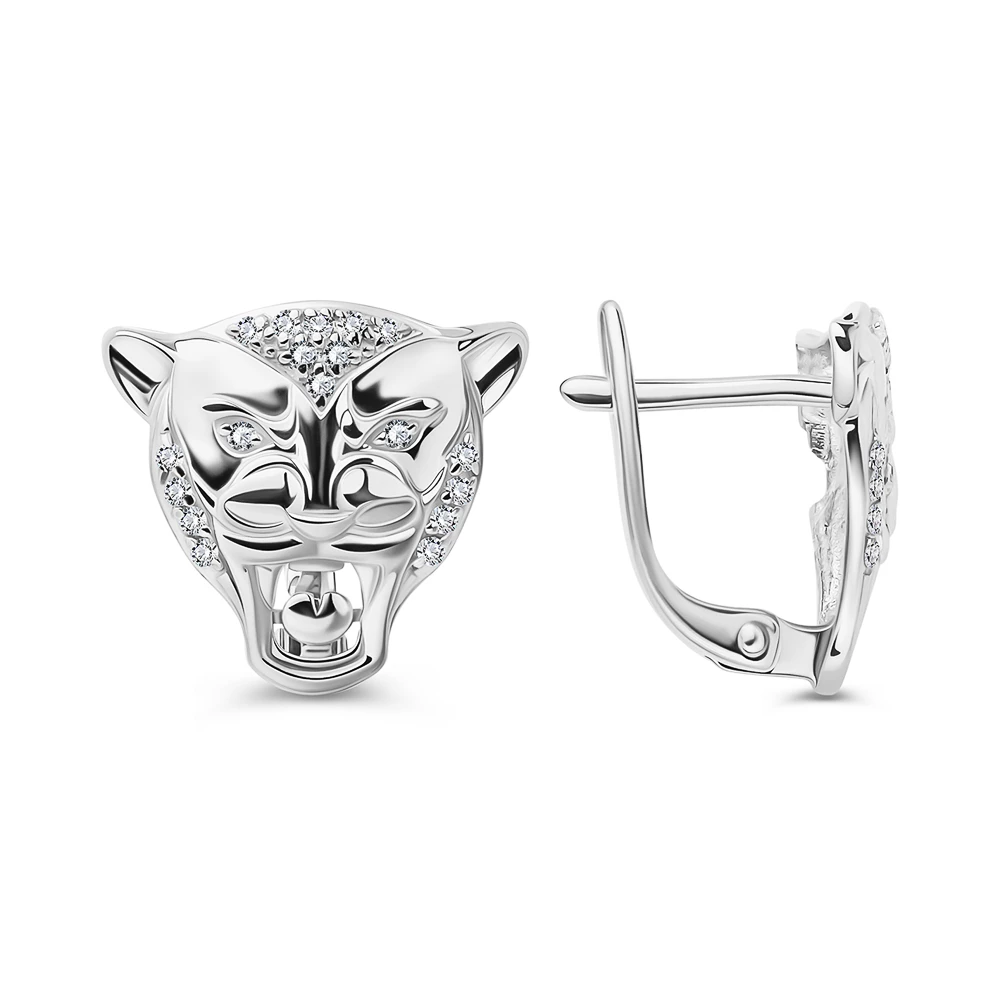 Серьги  Тигр с фианитами из серебра 925 пробы 2