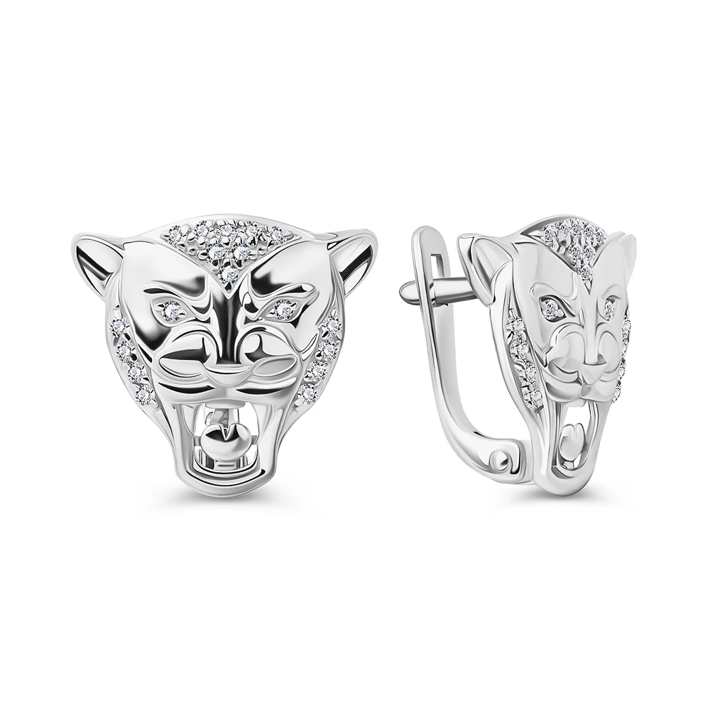 Серьги  Тигр с фианитами из серебра 925 пробы 1