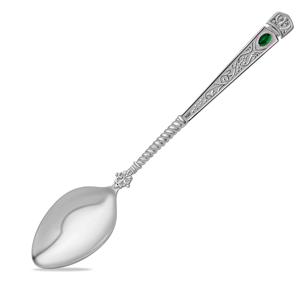Ложка с агатом из серебра 925 пробы