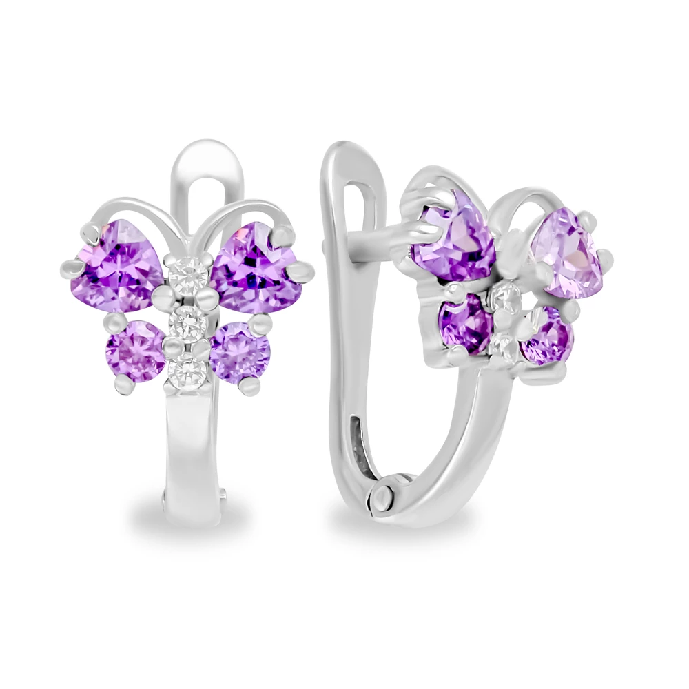 Серьги  Бабочка детские с фианитами из серебра 925 пробы