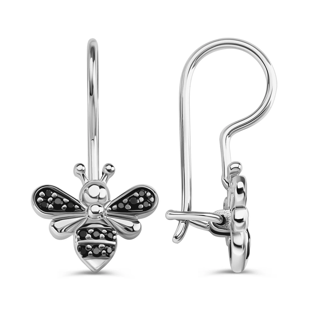 Серьги  Пчелка детские с фианитами из серебра 925 пробы
