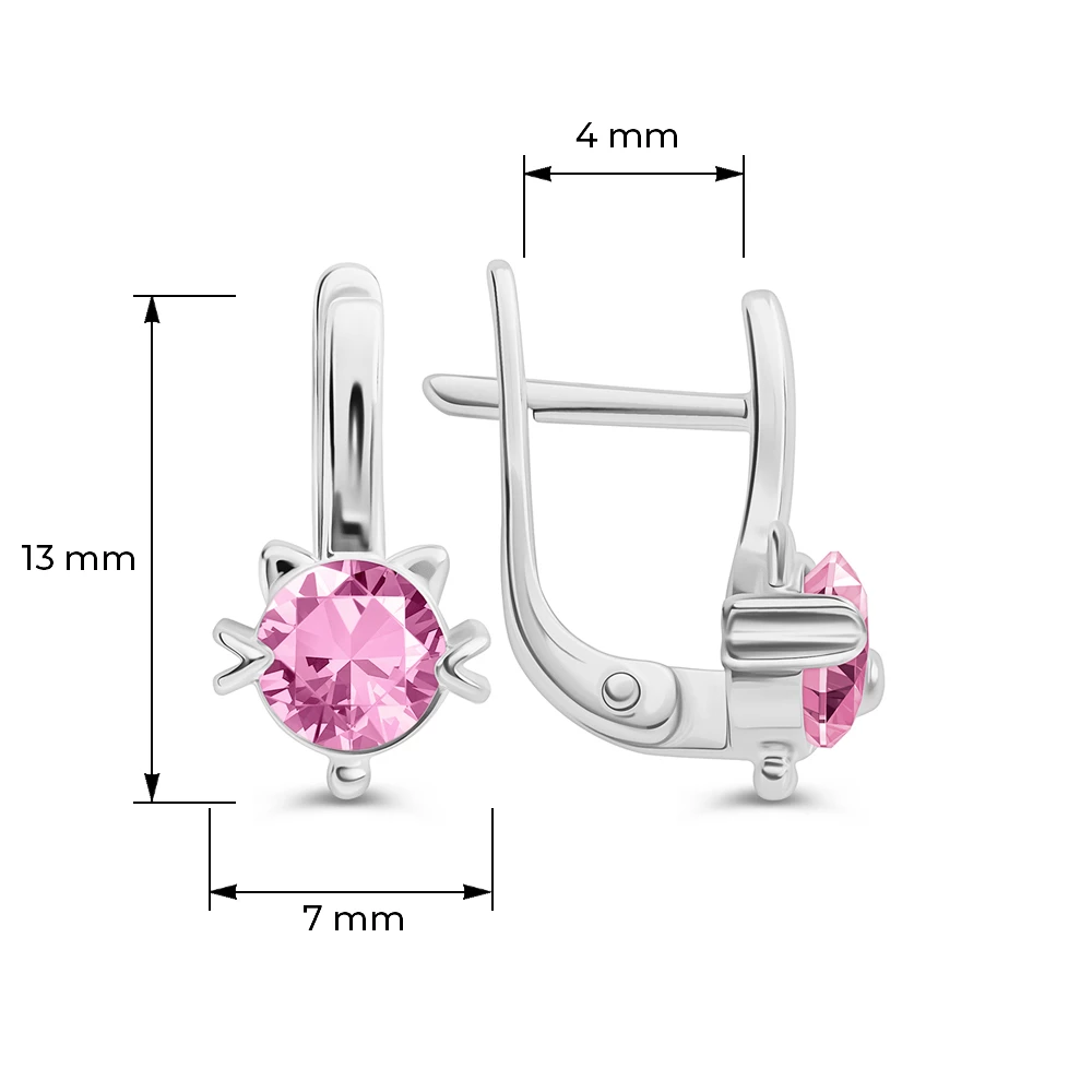 Серьги  Кошка детские с фианитами из серебра 925 пробы