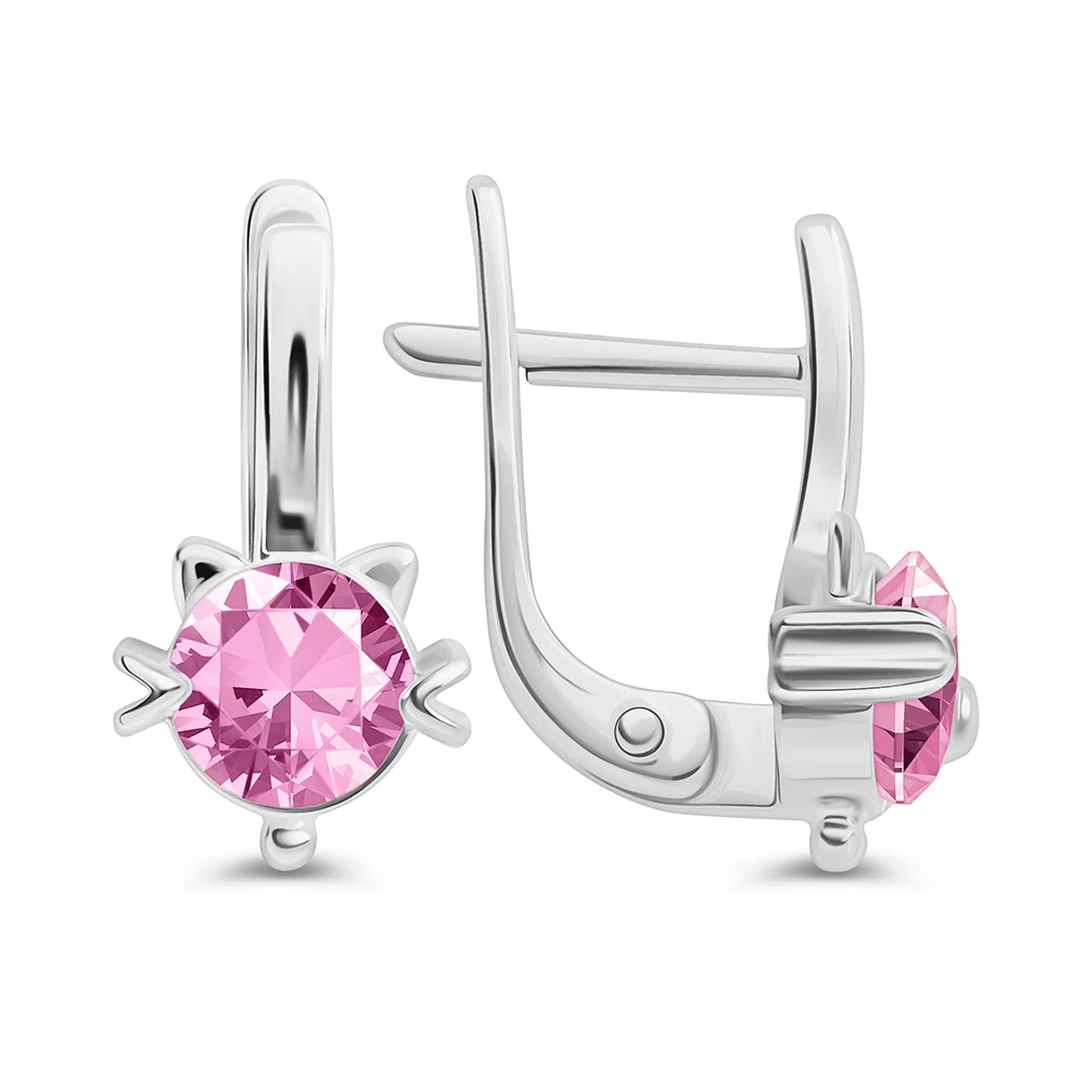 Серьги  Кошка детские с фианитами из серебра 925 пробы