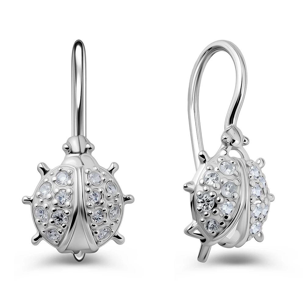 Серьги  Божья коровка детские с фианитами из серебра 925 пробы