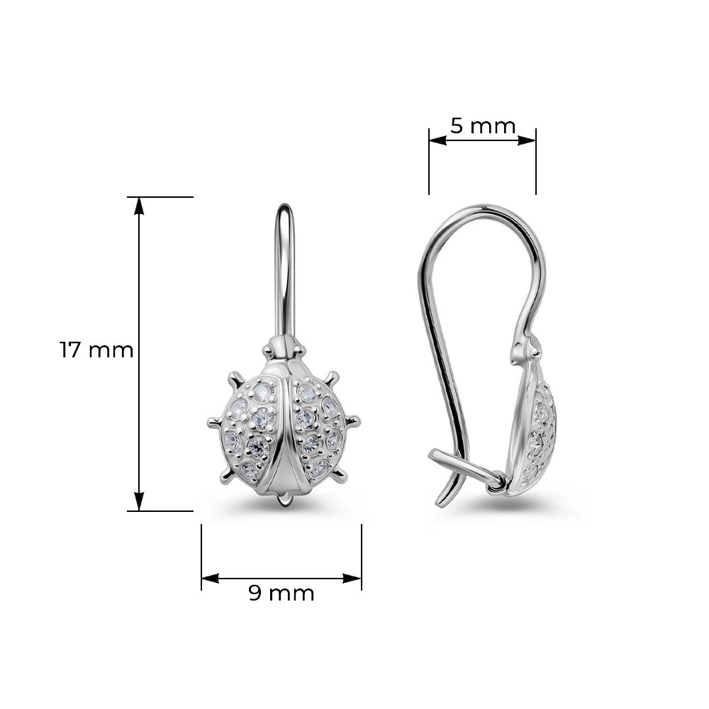 Серьги  Божья коровка детские с фианитами из серебра 925 пробы
