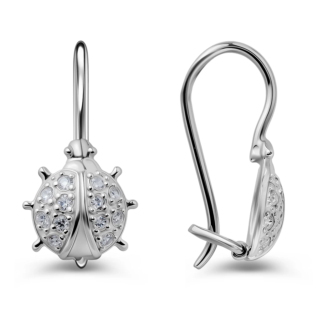 Серьги  Божья коровка детские с фианитами из серебра 925 пробы