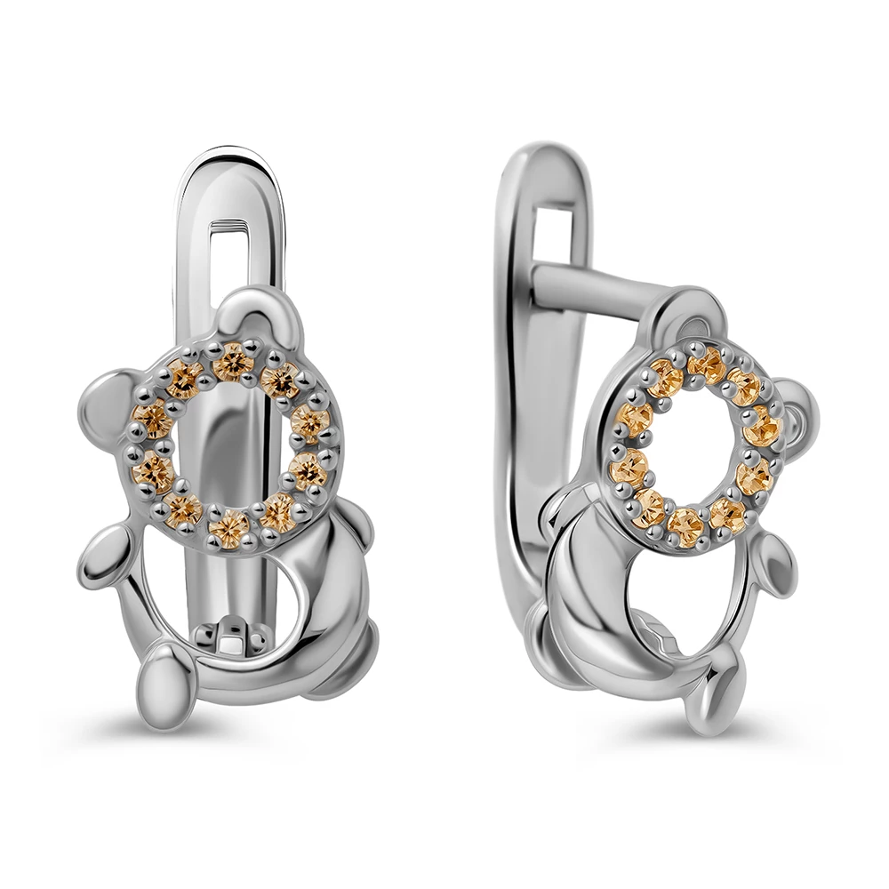 Серьги  Кошка детские с фианитами из серебра 925 пробы