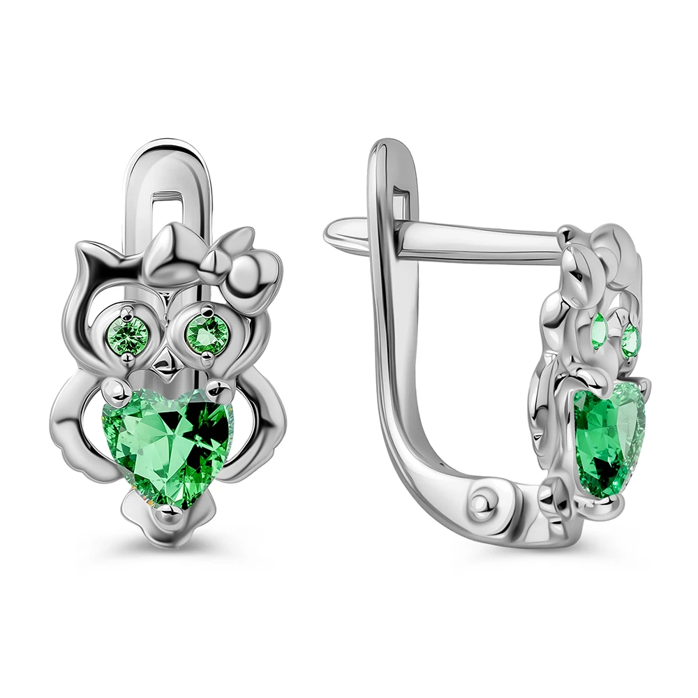 Серьги  Сова детские с фианитами из серебра 925 пробы