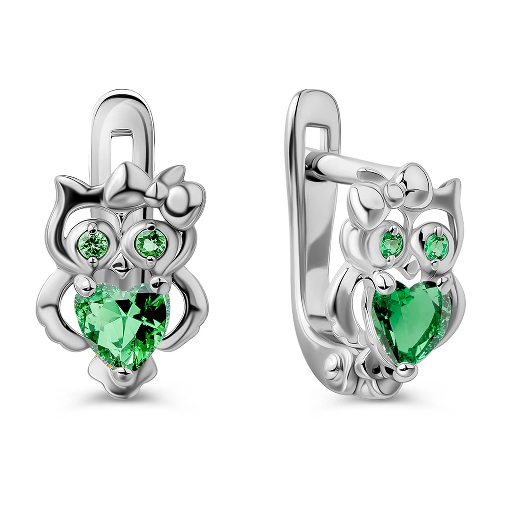 Серьги  Сова детские с фианитами из серебра 925 пробы