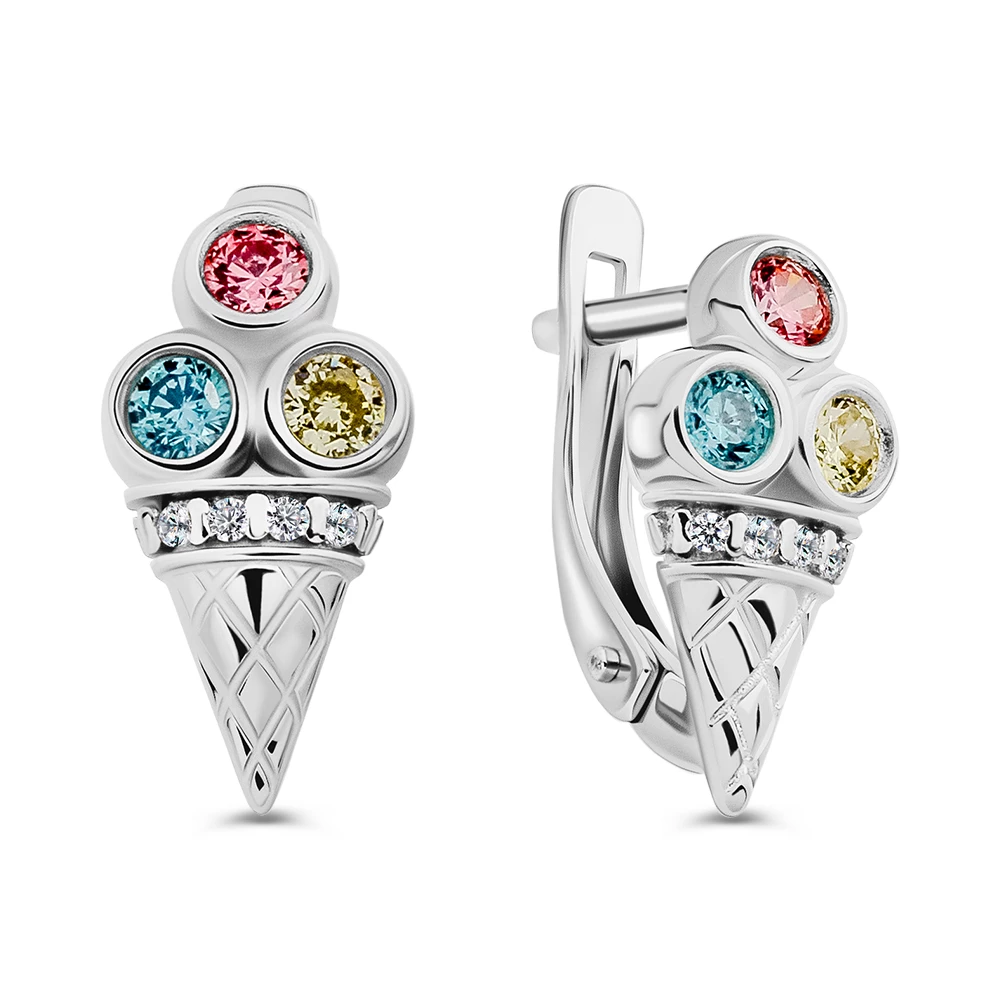 Серьги детские с фианитами из серебра 925 пробы