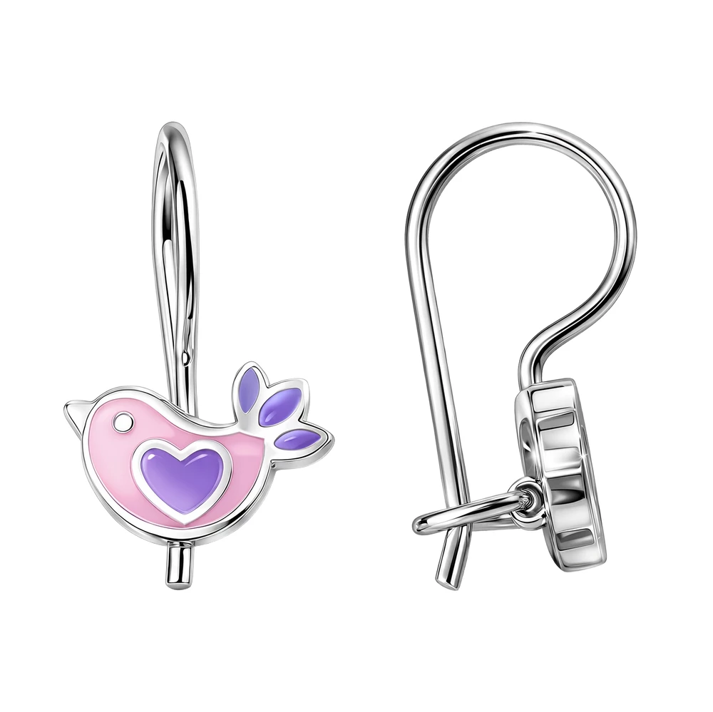 Серьги  Птица детские из серебра 925 пробы