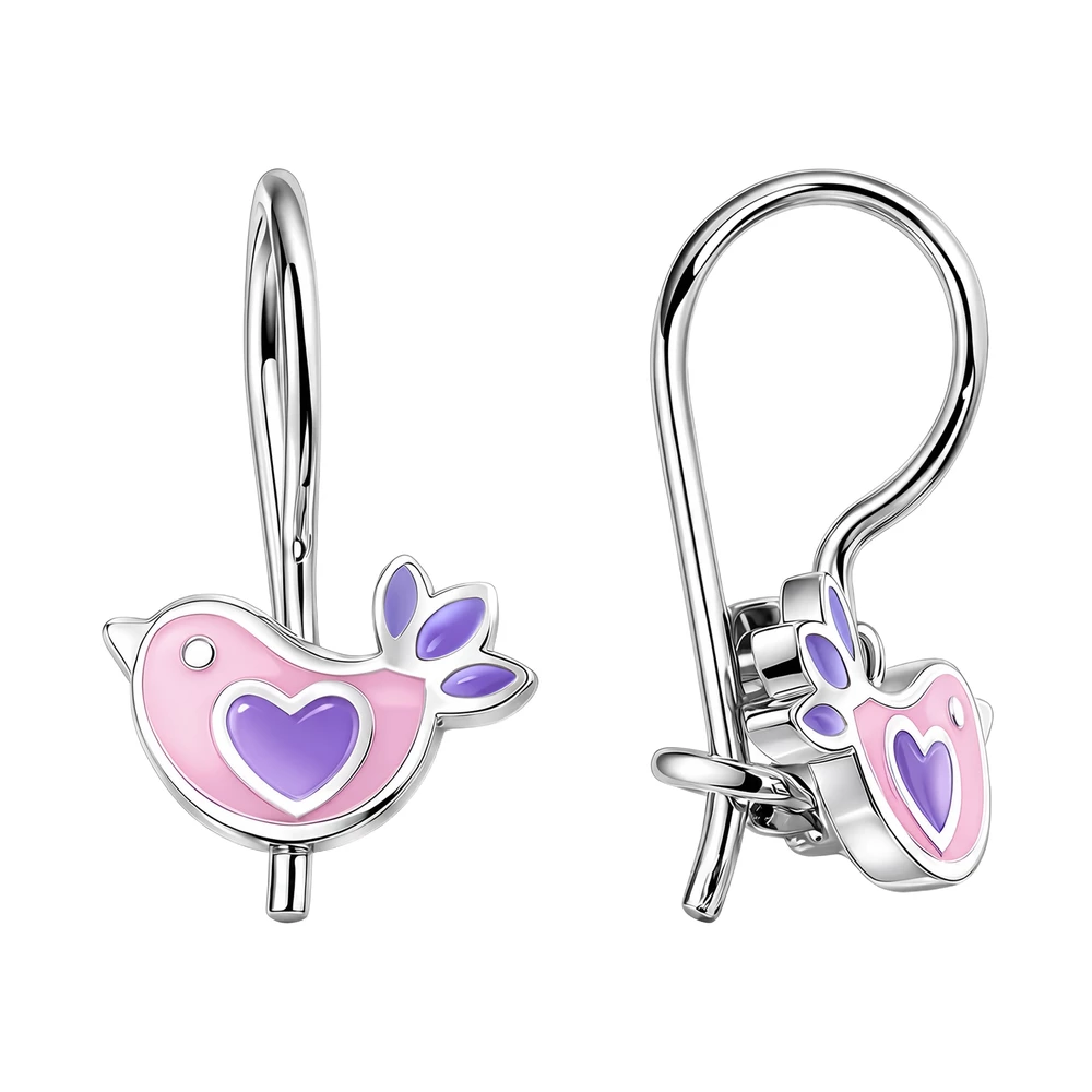 Серьги  Птица детские из серебра 925 пробы